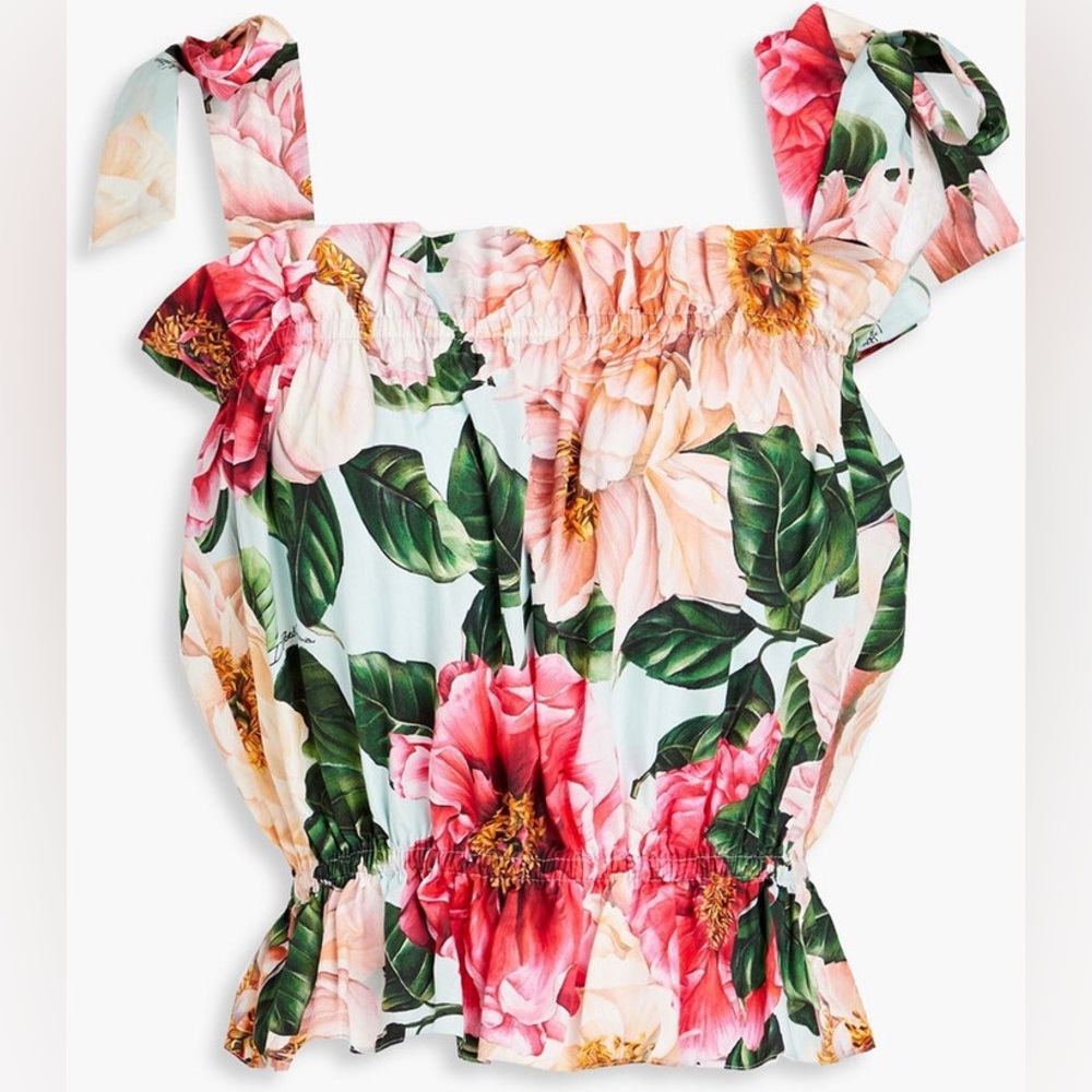 Dolce & Gabbana Vibrant Floral Camellia-Print Poplin Top